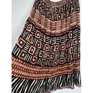 90s African Safari Jungle Print Brown Midi Skirt Plus Size Vintage Elastic Waist